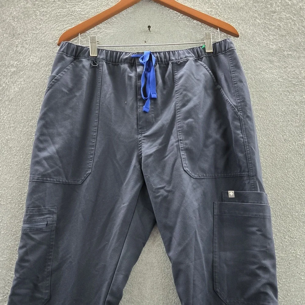 FIGS Men Scrub Pants Large Blue Cairo Cargo Pockets Drawstring 27